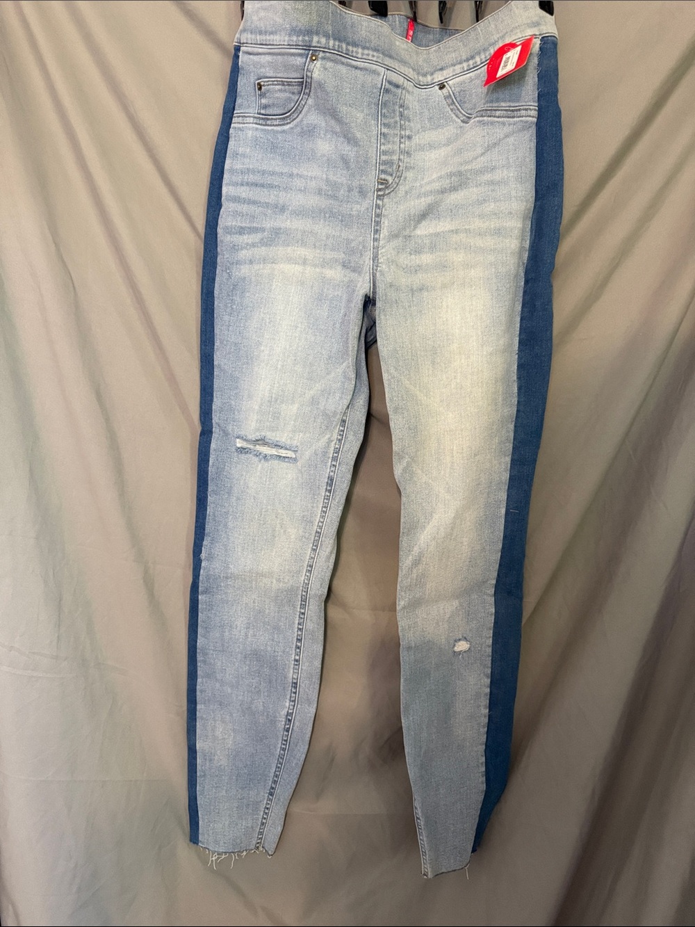 SPANX Light Wash Skinny Jeans with Dark Blue Side Panels
